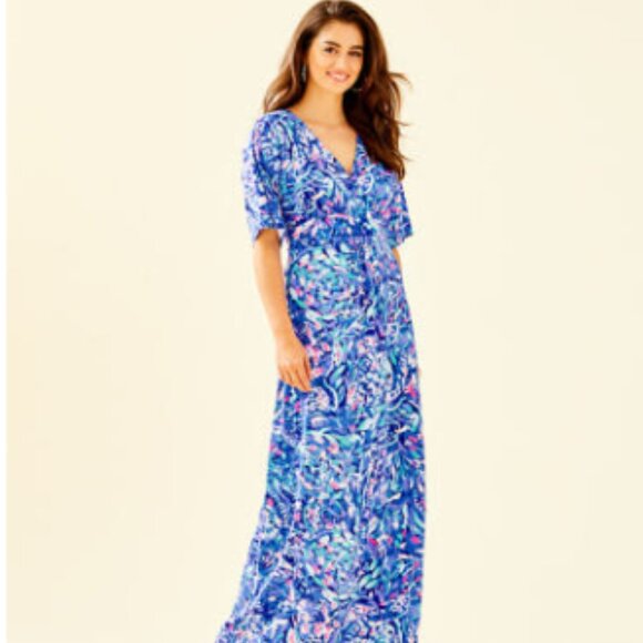 Lilly Pulitzer Parigi Maxi Dress in Royal Purple Party Wave - Picture 2 of 5